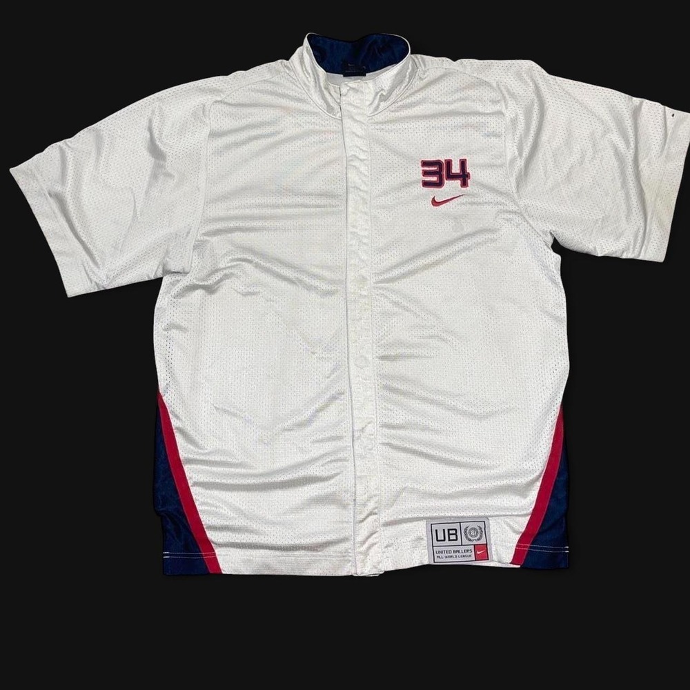 Nike United Ballers All-World League Mesh Warm Up Shirt White Navy Red 34 Mens M